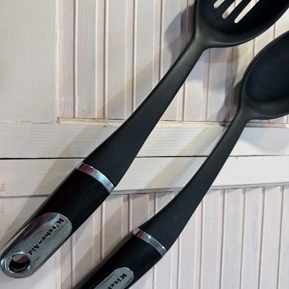 Spoon Set Kitchen aid‎ Black/silver Vintage Heavy Duty Slotted/serving